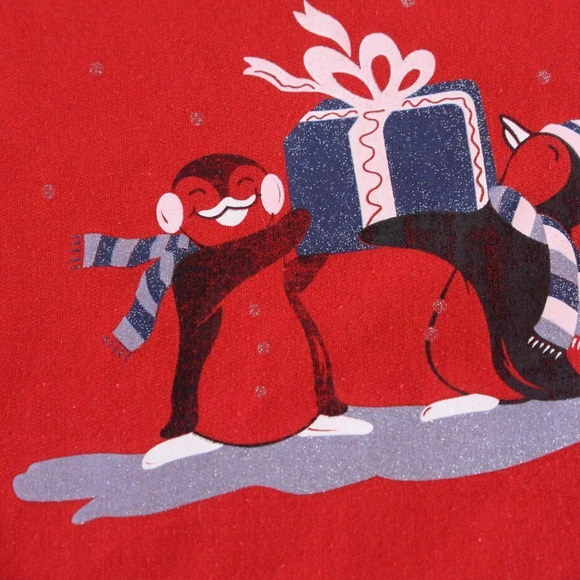 Vintage  Penningtons Red "Penguins  Presents" Festive Holiday Crewneck Sweater L - Picture 10 of 10